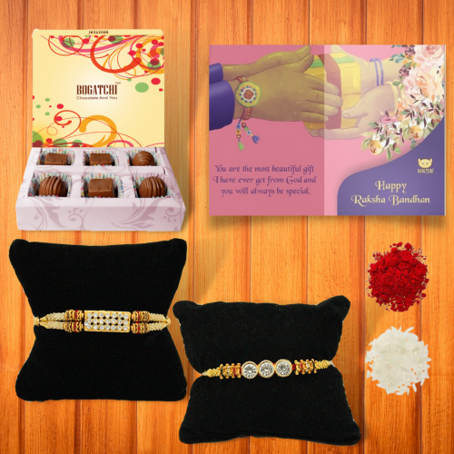 BOGATCHI 6 Chocolate Box 2 Rakhi Roli Chawal and Greeting Card A | Rakhi Special Chocolates | Rakhi Gift for Sister 
